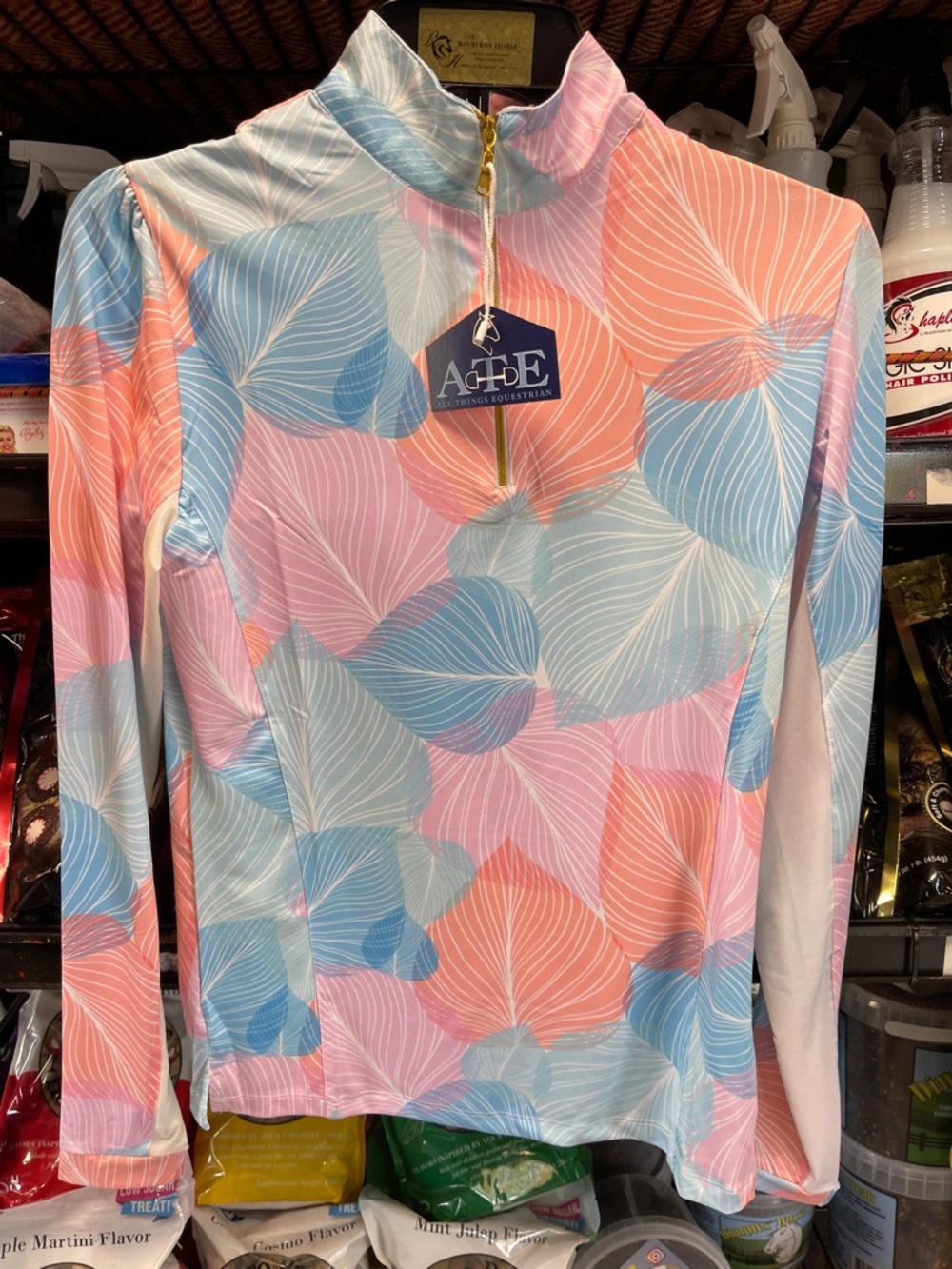 All Things Equestrian Women’s Pastel Leaf Print Quarter-Zip Top